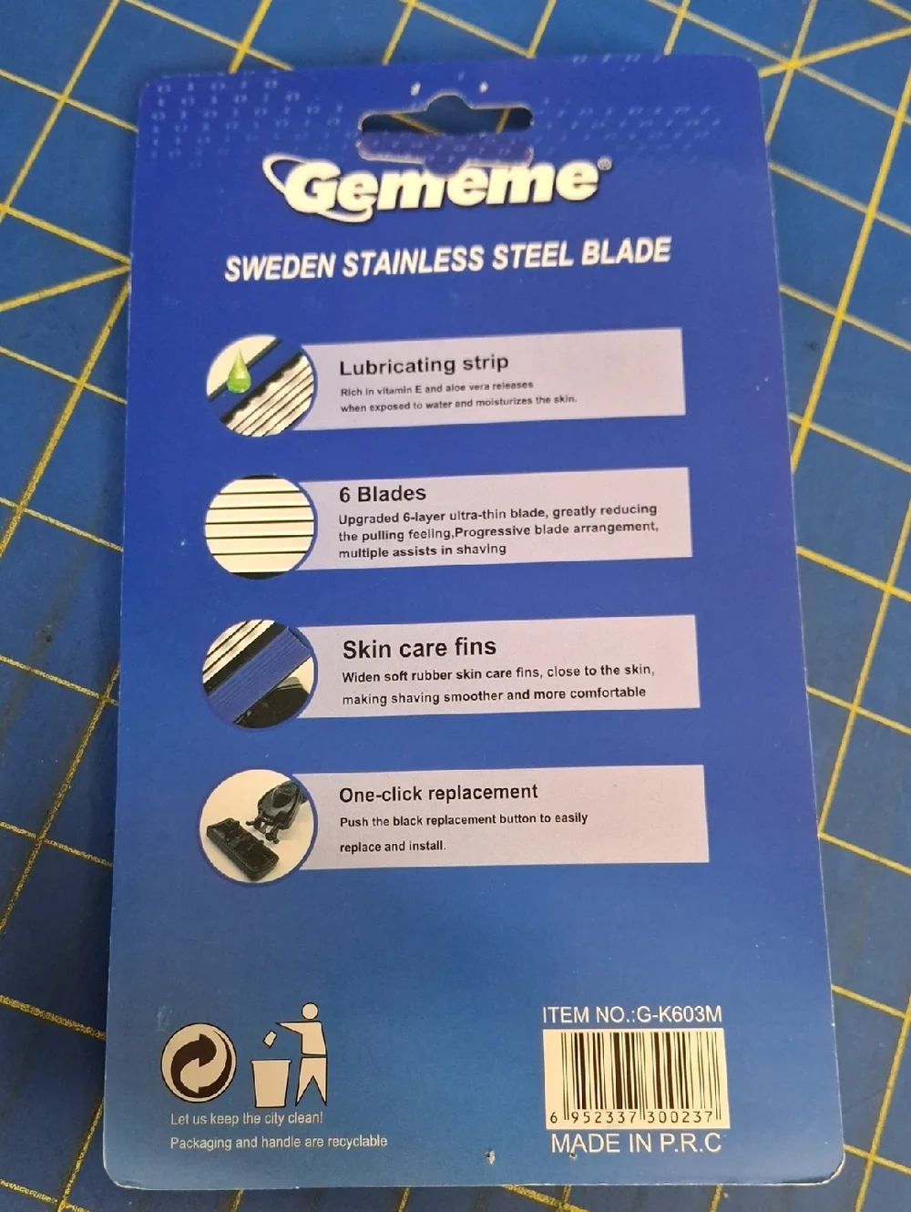 Gememe Men’s 6-Blade Razor – Black and Gray New Sealed Pack
